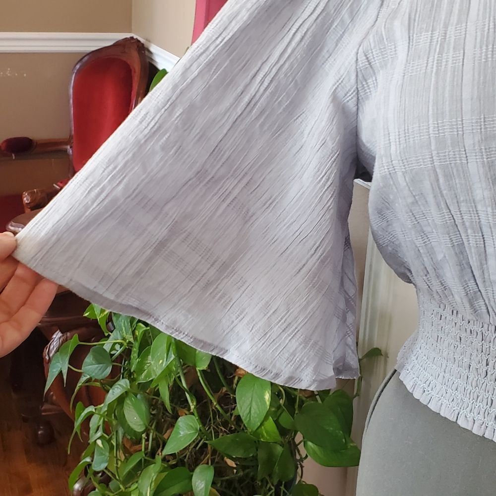 Lavender Lace-Trim Smocked Waist Blouse - Women Tops - Picture 4 of 7